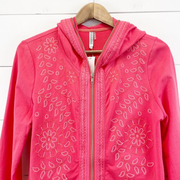 NEW Monoreno Women's Bohemian Embroidered Hoodie Jacket Coral Full Zip Size S,M - Picture 4 of 7